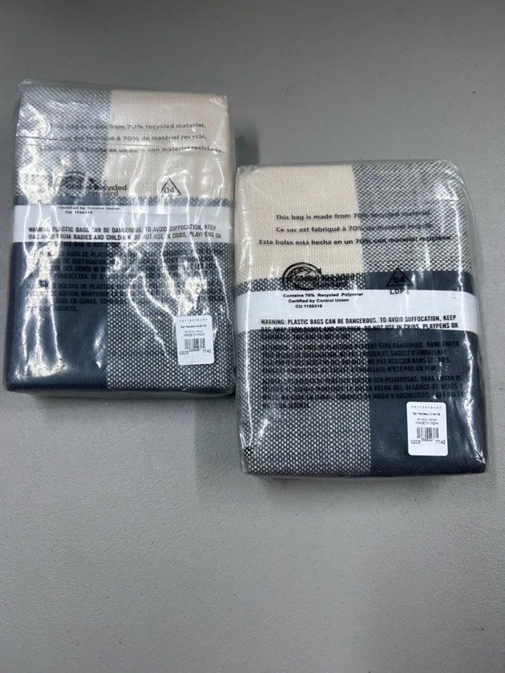 2 Pottery Barn Bryce Check Euro Sham Yarn Dyed Charcoal Black Cream NWT